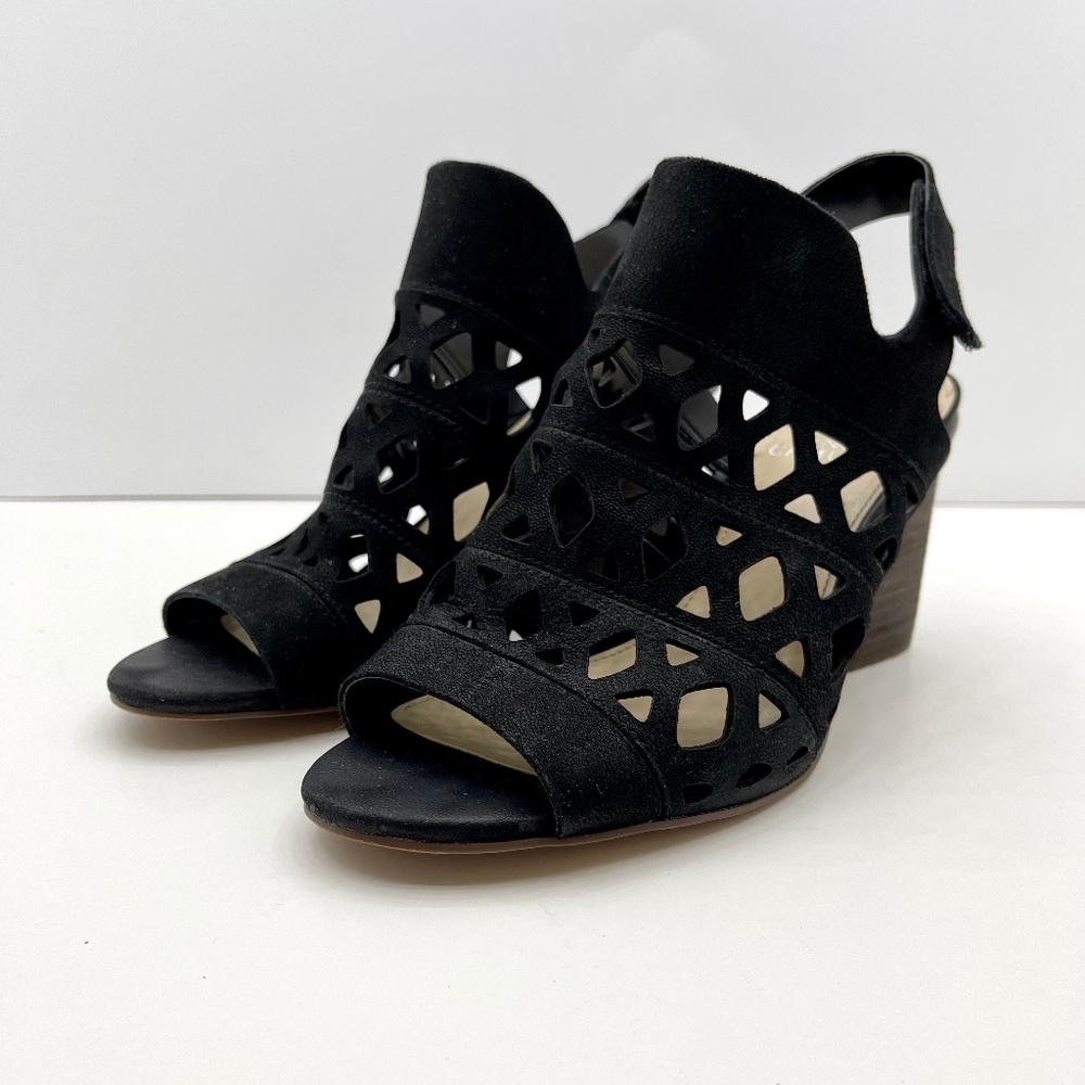 Vince Camuto Deverly Black Heel Wedge Sandals Slip On Women's 7.5